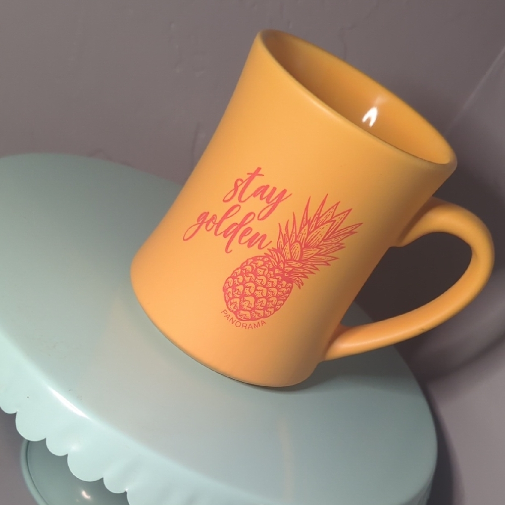 Vibrant Yellow Mug with Pink Pineapple